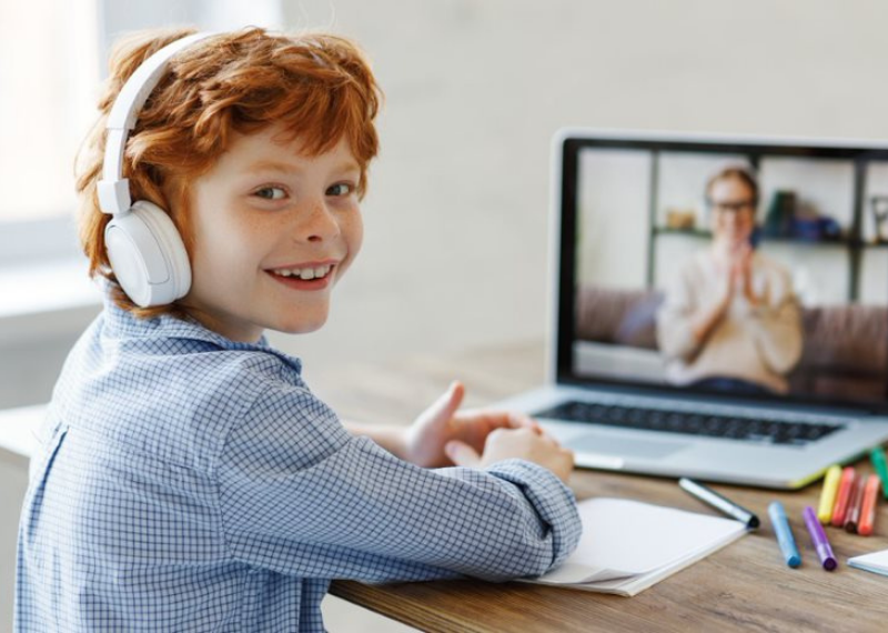 Child preparing for online schooling
